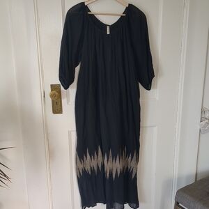Mirth Seville Midi‎ Maxi Oversized Flowy Dress Black Lined Sz XS Lightweight
